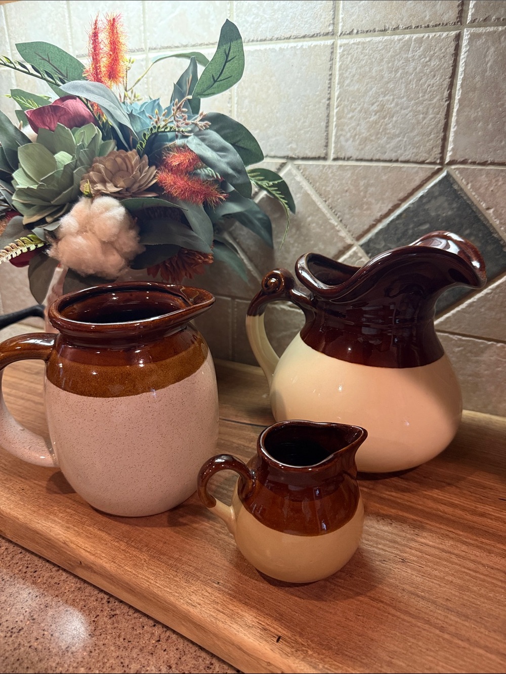 Mccoy Two-Tone Brown and Cream Ceramic Pitcher